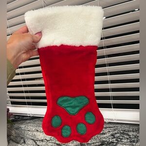 Red and Green Vintage Plush Puppies Paw Stocking